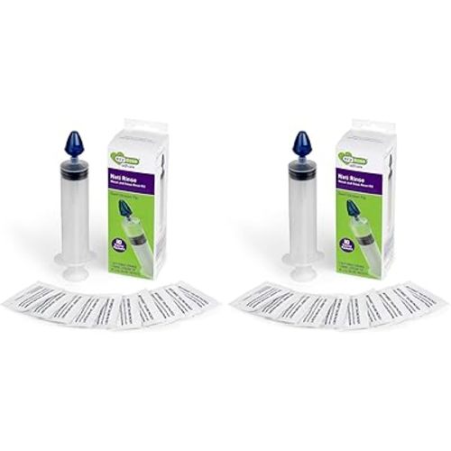 EZY DOSE Sinus and Allergy Relief Syringe, Nose Rinse Kit for Home or Travel, Nasal Irrigation for Sinus Pressure and Congestion Relief, Easy to Use, Includes 10 Saline Packets, BPA Free,(Pack of 2)
