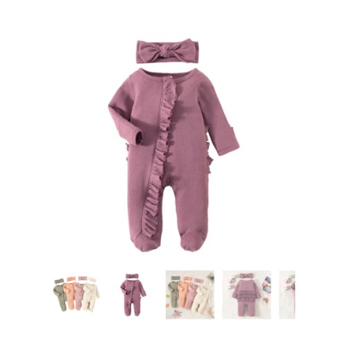 MATILDA Waffle Knit Jumpsuit with Headband - Hazel & Bo