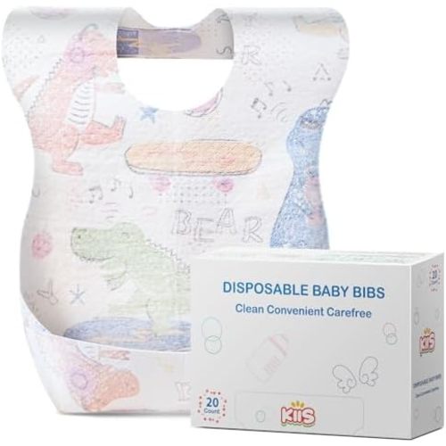 KIIS Disposable Baby Bibs for Travel - Paper Bibs for Infant, Toddlers & Kids - Travel & Daycare Essentials, 20 Count