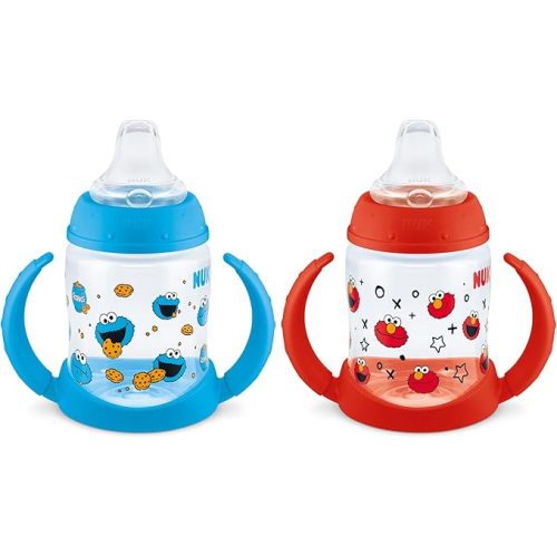NUK Learner Cup, 5oz, Pack of 2, Sesame Street, Elmo and Cookie Monster – Soft Spout, Easy-Grip Handles, BPA Free, Spill Proof Transition Sippy Cup
