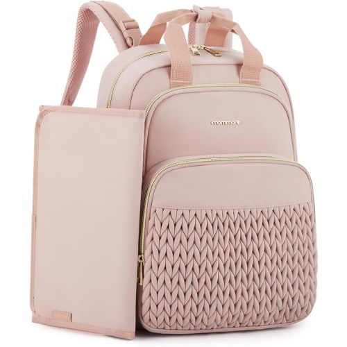 mommore Diaper Bag Backpack Large Baby Bag for Boys Girls Quilted Travel Diaper Backpack with Changing Pad, Stroller Straps
