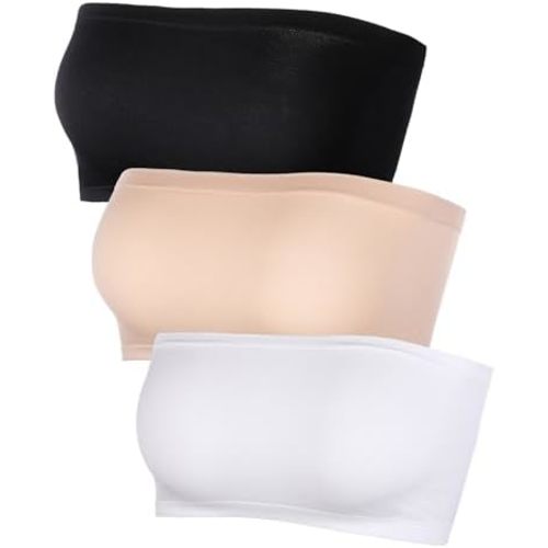 Women's Strapless Bralette Seamless Bandeau Soft Stretchy Non-Padded Bandeau Tube Top Bra in Color, 3 Pieces
