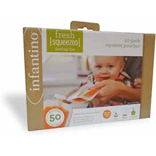 Infantino Disposable Squeeze Pouches, 4 oz. Pouches for Portable Homemade Semi-Solid Food for Babies and Toddlers, 50-Pack