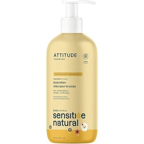 ATTITUDE Body Lotion for Baby, EWG Verified, Plant and Mineral-Based Ingredients, Vegan Personal Care Products, Sensitive Skin, Unscented, 16 Fl Oz