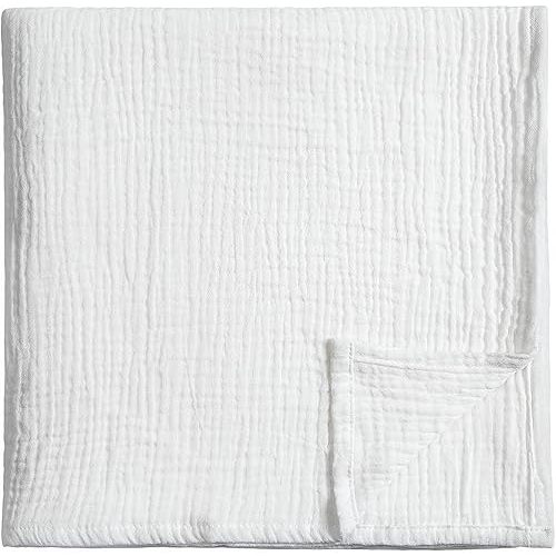 Meracorallo Muslin Swaddle Blanket, 100% Organic Cotton Receiving Blanket Soft and Breathable Swaddle Wrap for Baby Boys and Girls, White