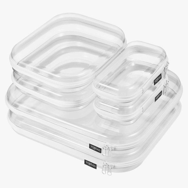 6 Pack Clear Hard Shell Zipper Case (2 Small, 2 Medium, 2 Large), See-Through Hard Plastic Organizer Pouches with Zipper for Travel, Toiletries, Makeup, Electronics & Pencils - Crush-Resistant Storage