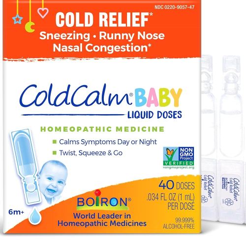 Boiron ColdCalm Baby 40 Count - Single-Use Drops for Relief from Cold Symptoms of Sneezing, Runny Nose, and Nasal Congestion - Sterile, Non-Drowsy Calm (8 Packets with 5 Liquid Doses)