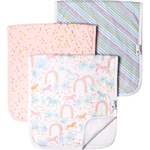Copper Pearl Premium Baby Burp Cloths - 3-Pack Large Cotton Burp Cloths, Extra Soft Spit Up Rags with 3 Absorbent Layers, Perfect for Baby Boy and Baby Girl Gifts (21" x 10" Size, Whimsy Set)