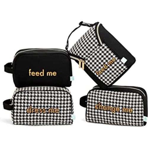 Easy Baby - Diaper, Bottle, and Supplies - Organizer Pouches - Change, Feed, and Dress Me (4 Pack Houndstooth) | Organizing Packing Tote Cubes for Baby Items | Good for Travel and Keeping Organized
