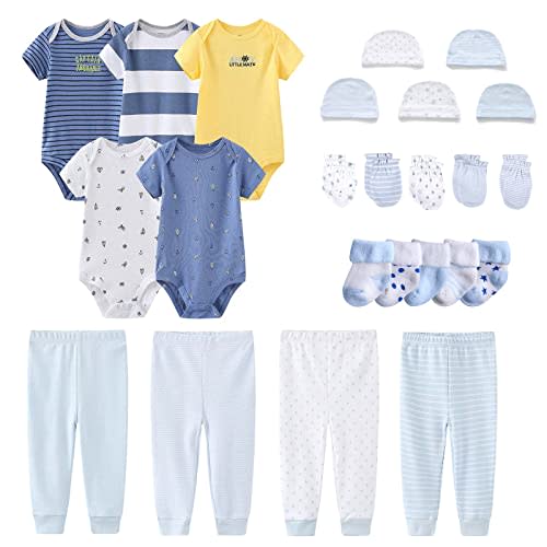 MAMIMAKA Newborn Layette Gift Set Bodysuits Pants for Baby Girl and Boy 24 Piece 100% Cotton Essentials and Accessories