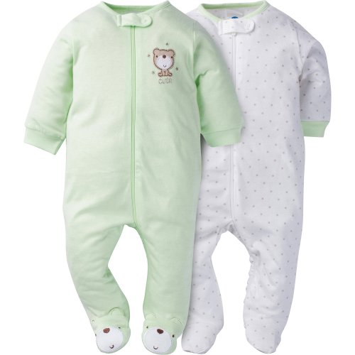 Gerber Baby 2 Pack Zip Front Sleep 'n Play, Teddy, 0-3 Months
