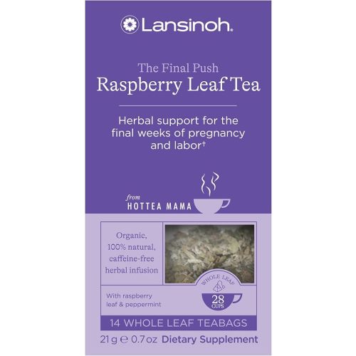 Lansinoh + HotTea Mama Final Push Tea, Red Raspberry Leaf Tea for Labor and Delivery Prep, Raspberry Leaf Tea with Peppermint, Caffeine-free, Sugar-Free, Pregnancy Must Haves, Includes 14 Tea Sachets
