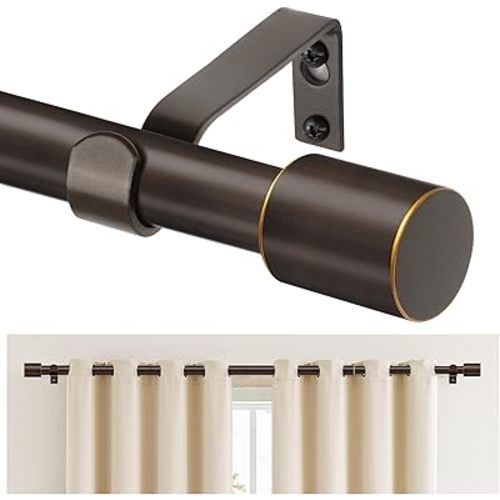 TONIAL Curtain Rod 32 to 58 Inch(2.6 to 4.8 ft), Adjustable Splicing Window Curtain Rods, 3/4 Drapery Rods for Windows 20 to 53 Inch, Decorative Single Rod with Modern Cap Finial, Bronze