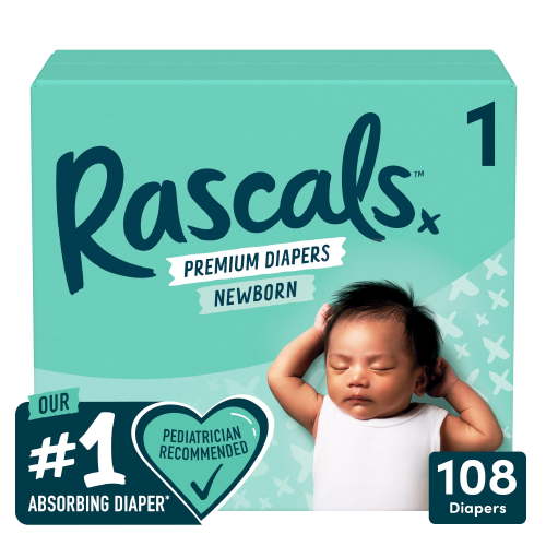 Rascal + Friends Premium Diapers, Size 1, 108 Count Absorbing Diaper