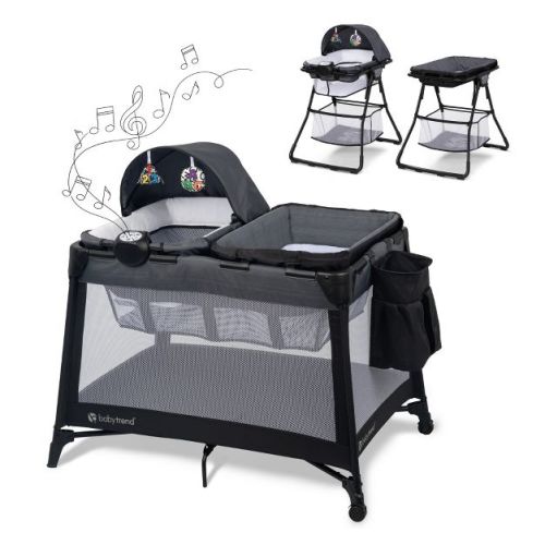 Baby Trend Willow Nursery Center Standard Playard with Bassinet Stand/Changing Stand and Music Center - Black