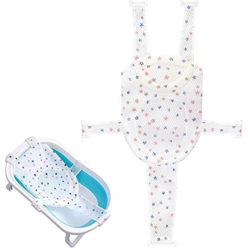 Colorlife Baby Bath Seat Support Net Infant Bathing Seat Support Mat, Adjustable Comfortable Non-Slip Five-Pointed Baby Shower Net Bathtub Sit Up Mesh for Newborn 0-12 Months-White(No Bathtub)