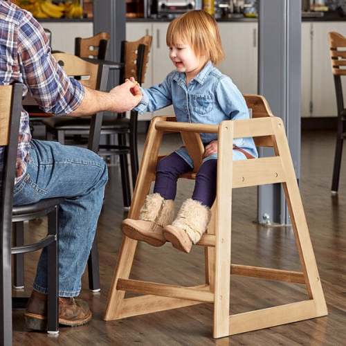 Lancaster Table & Seating Standard Height Wooden High Chair with Natural Finish - Unassembled