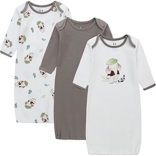 Baby Newborn Gown, 3 Packs Baby Sleeping Bag, Long Sleeve Sleep Sack, Cotton Cloths for Newborn Boys Girls 0-12 Months