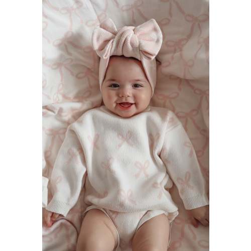 BOW JUMPER | MILK + BABY PINK BOWS
