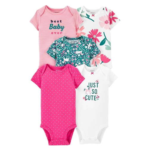 Baby Girls' 5-Pack Short Sleeve Bodysuits 100% Organic Cotton