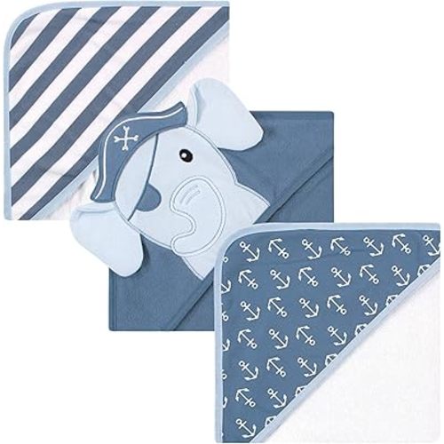 Hudson Baby Unisex Baby Cotton Rich Hooded Towels, Pirate Elephant, One Size
