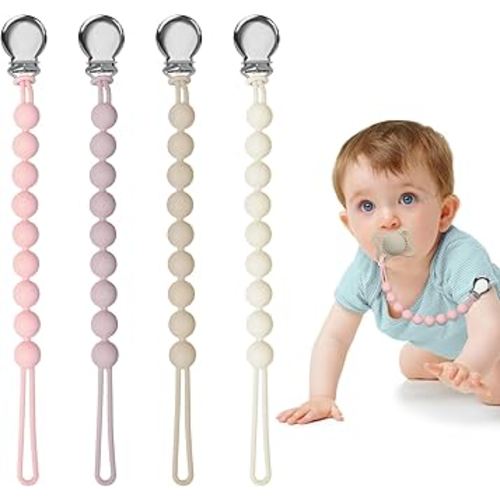 Pacifier Clips for Baby Girl Boy, Silicone Binky Holder for MAM Pacifiers, Baby Newborn Essentials Shower Birthday Gift (4-Pack)
