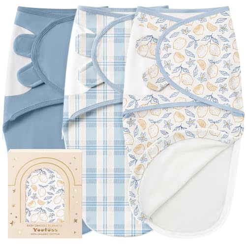 Yoofoss Baby Swaddles for Newborns 100% Organic Cotton, Adjustable Swaddle 0-3 Months 2 Zippers Newborn Swaddle Sack, Breathable Soft Durable