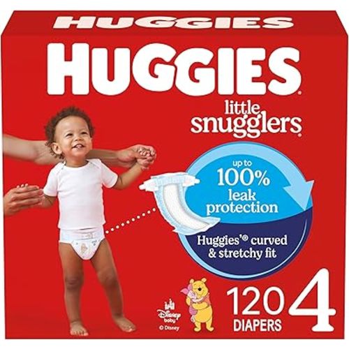 Huggies Size 4 Diapers, Little Snugglers Baby Diapers, Size 4 (22-37 lbs), 120 Count, Packaging May Vary