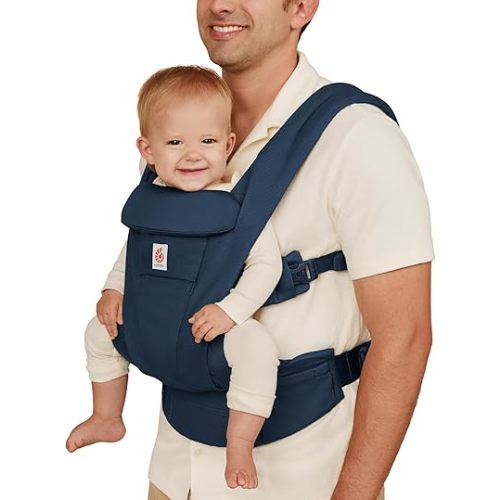 Ergobaby Omni Deluxe All Carry Positions Breathable Cotton Baby Carrier with Enhanced Lumbar Support and Lightweight Comfort, Newborn to Toddler, (Holds 7-45 lbs), Midnight Blue