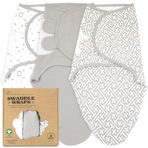 Bublo Baby Swaddles for Newborns – 3-Pack Infant Swaddles 0-3 Months – Adjustable Swaddle Sleep Sack – Soft Organic Cotton Baby Wrap for Safe & Cozy Sleep (Geometric)