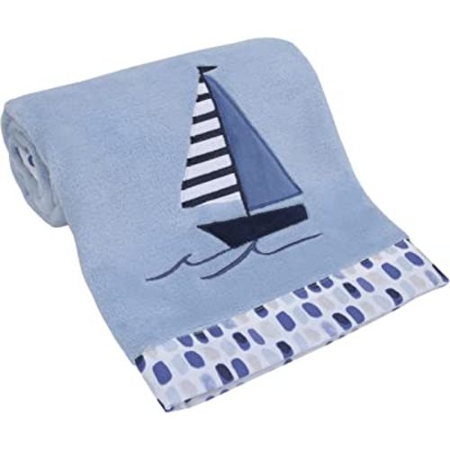 Nautica Nautical Adventure Blue Super Soft Coral Fleece Sailboat Baby Blanket, Light Blue, Navy, Grey, White