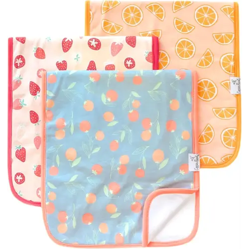 Copper Pearl Premium Baby Burp Cloths - 3-Pack Large Cotton Burp Cloths, Extra Soft Spit Up Rags with 3 Absorbent Layers, Perfect for Baby Boy and Baby Girl Gifts (21" x 10" Size, Clementine Set)