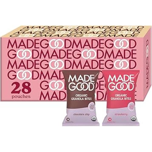 MadeGood Granola Minis Chocolate Chip & Strawberry Variety Pack (28 Count) Gluten Free and Organic Snacks
