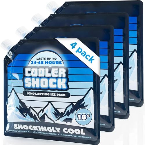 Cooler Shock Reusable Ice Packs for Cooler - Long Lasting Cold Freezer Packs for Coolers and Lunch Boxes - Cooler Ice Packs for Camping Gear, Fishing, Road Trips, Beach Must Haves