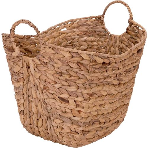 Household Essentials ML-4002 Tall Water Hyacinth Wicker Basket with Handles | Natural, Brown, Natural