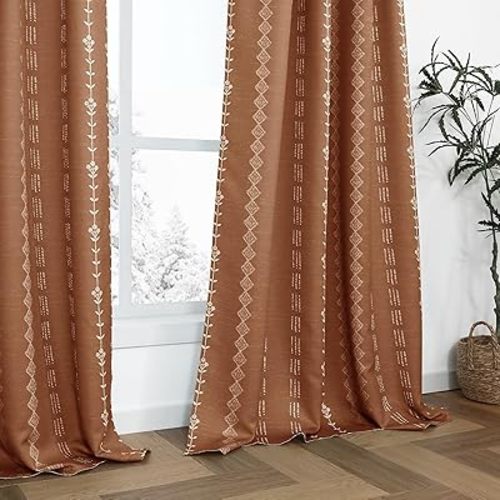 Boho Farmhouse Blackout Curtains 84 Inch Length 2 Panels Set for Bedroom Living Room,Rustic Floral Terracotta Rust Patterned Western Black Out Curtains 84 Inch Long