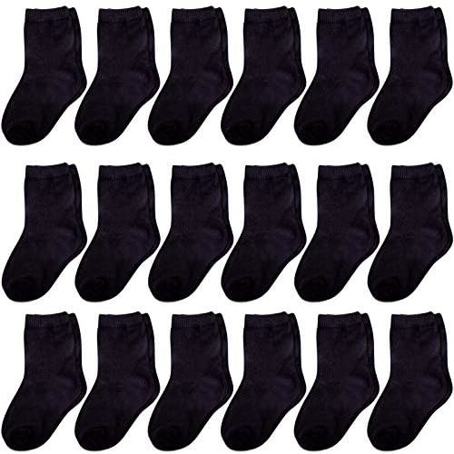 Duufin 18 Pairs Toddler Kids Socks Mid Cut Unisex Half Cushion Cotton Crew Socks for Toddler Boys Girls