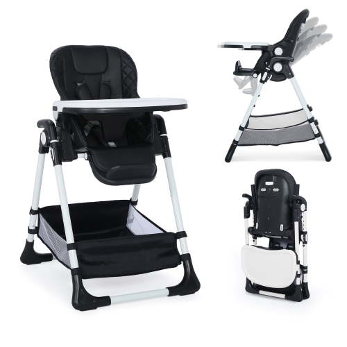 AILEEKISS Collapsible Compact Baby High Chair with Wheels, Adjustable Recline Toddler Eating Chair, Black