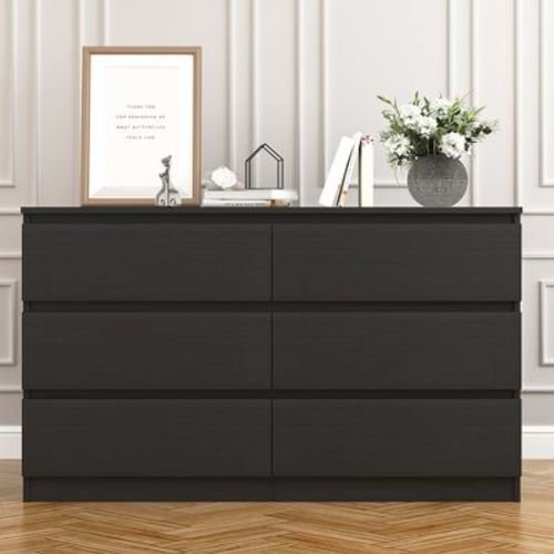 CIPACHO Modern BLACK 6 Drawer Double Dresser Roomy Storage Chest Great for Bedroom Closet Living Room to Tame Clutter and Add Sleek Style