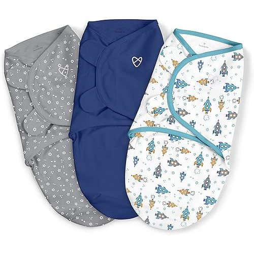 SwaddleMe by Ingenuity Original Swaddle with Easy-Change, 100% Cotton, Improves Sleep & Calms Startle Reflex, 3-6 Months, 3-Pack - Superstar