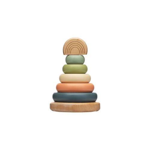 Pearhead Wooden Stacking Toy- Tower - 7pc: Educational Shapes, Fine Motor Development, Creative Play, Solid Wood