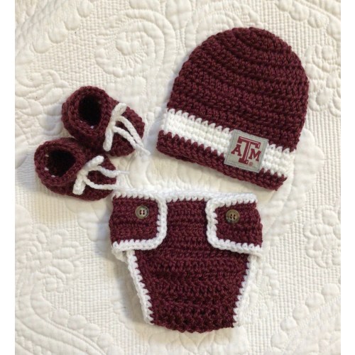 Texas A&M Baby Boy Hat, Diaper Cover, and Booties