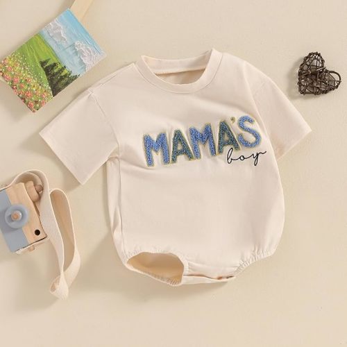 FIOMVA Baby Boy Fall Clothes Newborn Bubble Romper Toddler Long Sleeve Mama's Boy Letter Bodysuit Winter Infant Outfits