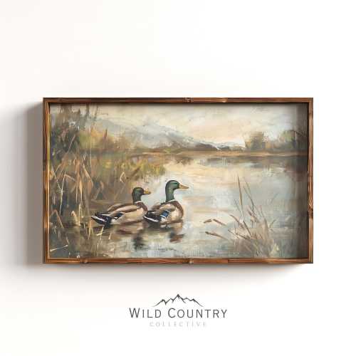 Mallard Duck Nursery Wall Art, Bird Hunter Gift, Vintage Duck Oil Painting, Rustic Cabin Decor, Mallard Duck Pond Print, Countryside Print