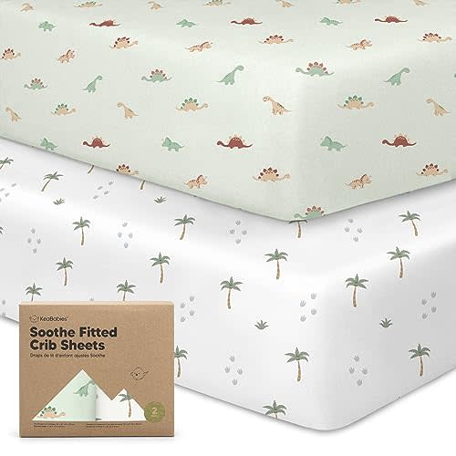 KeaBabies 2-Pack Organic Crib Sheets for Boys, Girls, Jersey Fitted Baby Crib Sheets Neutral, Cotton Breathable Crib Sheet, Cute Printed Crib Mattress Sheet, Baby Mattress Sheets (Roarsome)