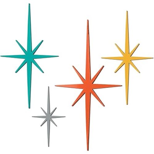 Blulu 4 Pcs Cast Iron Starburst Shaped Wall Decor Metal Mid Century Modern Decor Retro Atomic Stars Wall Art Elegance Accents Vintage Celestial Whimsigoth Hangings for Home Office Room(Retro)