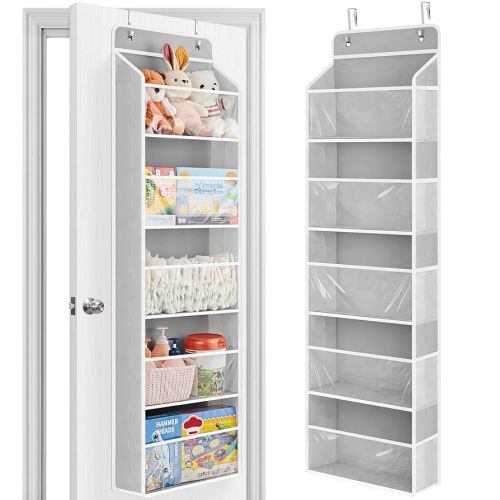 JARLINK Toy Stuffed Animal Storage, Over The Door Organizer W/Clear View Windows, 44lb Load, Baby Toy Storage Organizer for Nursery, Kid Bedroom, Newborn Baby Essentials (Light Grey)