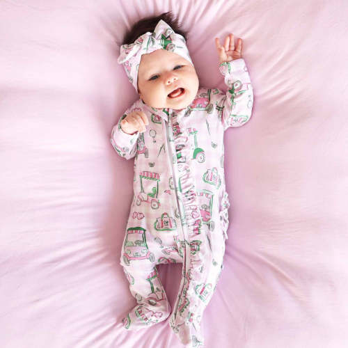 Birdie Babes Ruffle Zipper Footie | Pink | 3-6 mo