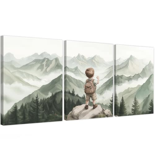 Large Nursery Wall Art Baby Brave Boy Adventure Nursery Decor Watercolor Mountain Wall Art Nursery Decor Nature Woodland Baby Room Toddler Room 16x24 inches 3Pcs Framed
