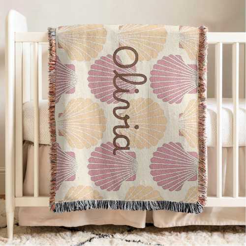 Personalized Baby Name Blanket Ocean Nursery Decoration Seashells Baby Blanket Girls Under The Sea Baby Shower Gift Newborn Keepsake Gift